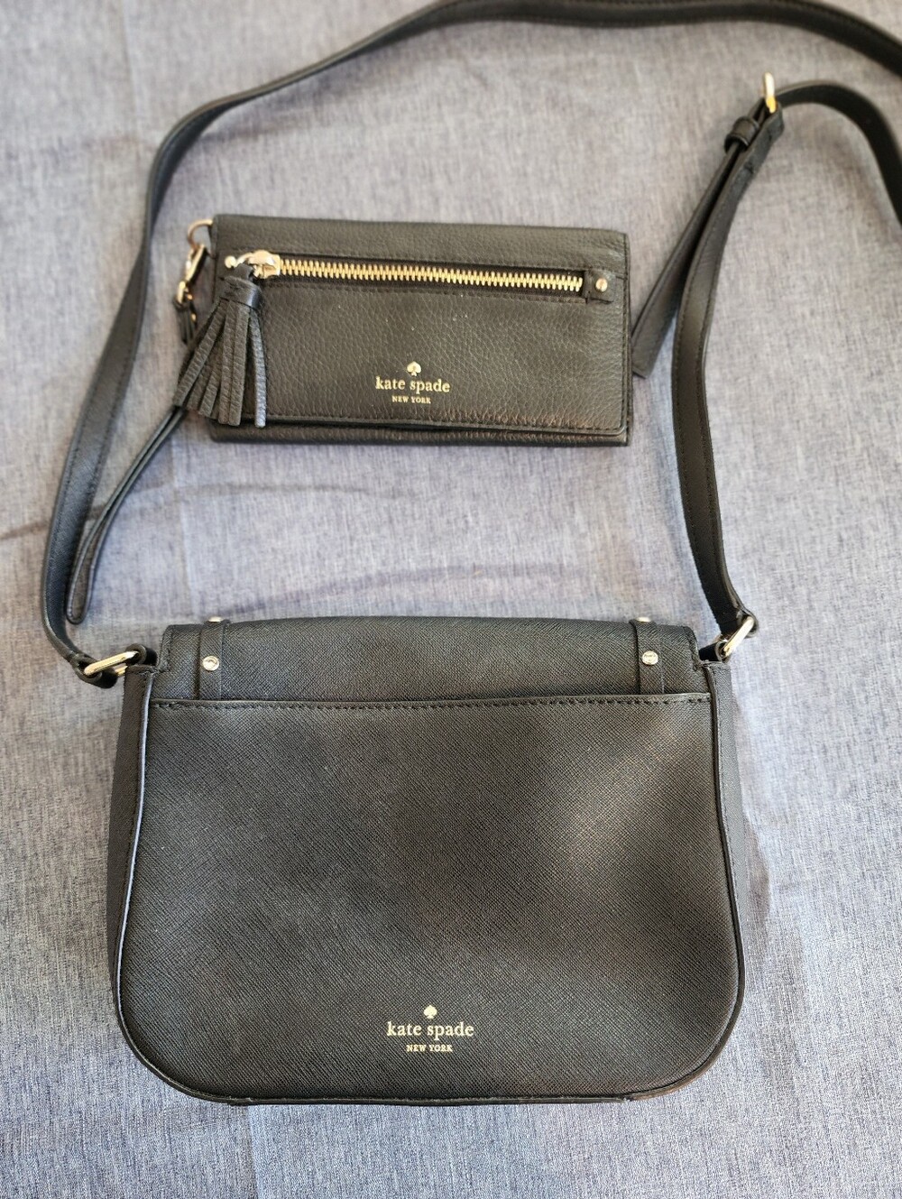 Kate Spade Laurel Way Crystal Embelished Black Leather Crossbody/Wristlet Wallet